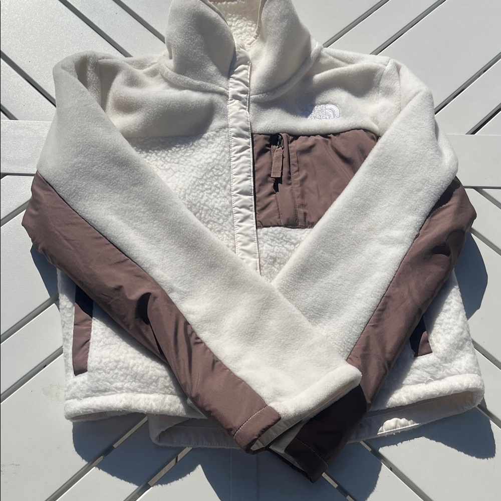 Kids North Face White and Brown Jacket